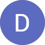 A blue circle with a white, uppercase letter D in the center, set against a light gray background.